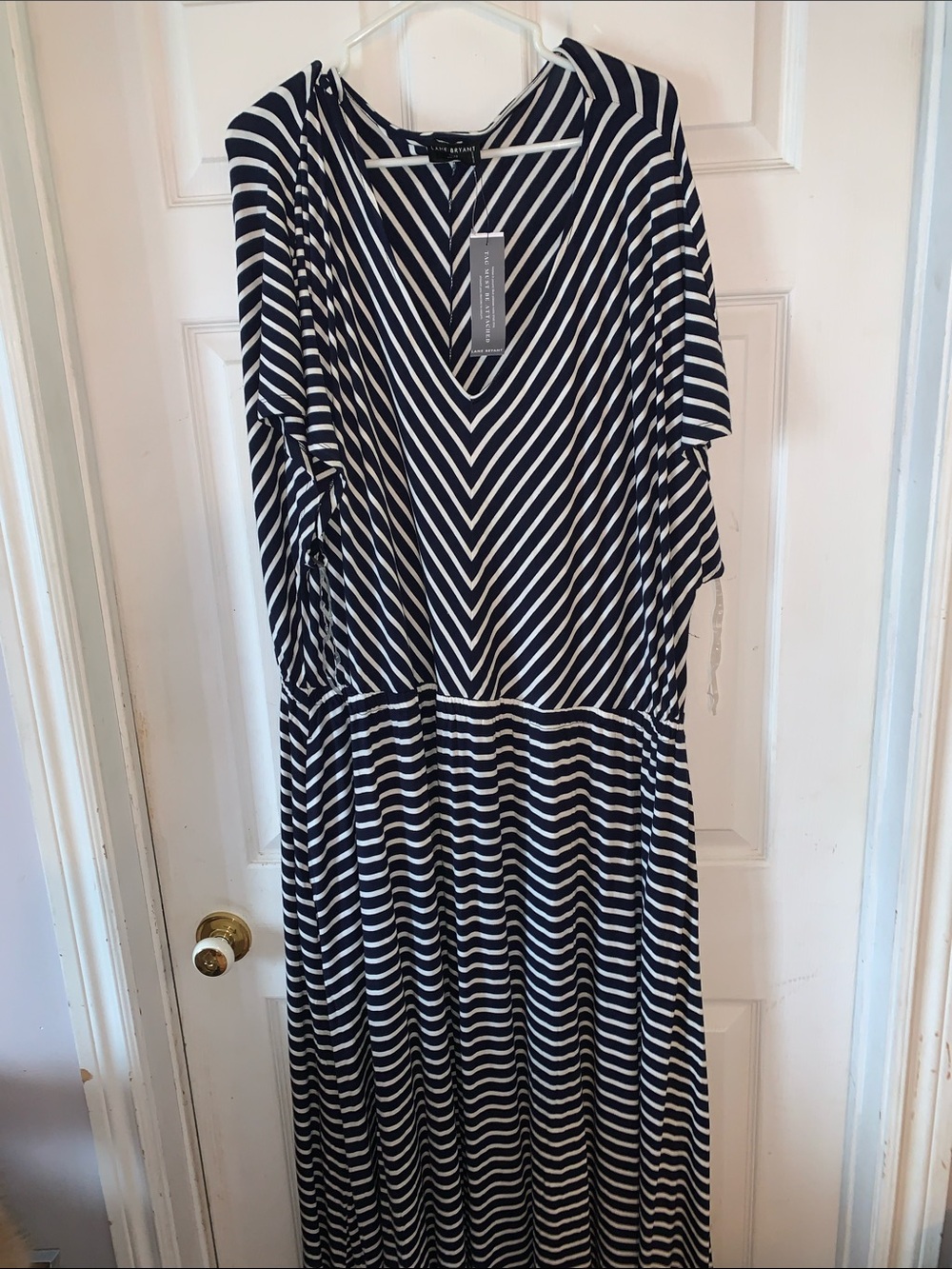 Lane Bryant Black and White Striped V-Neck Maxi Dress